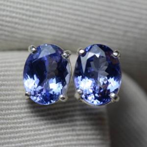 14k White Gold Oval Genuine Natural Tanzanite Earrings with CZ