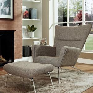 High Back stainless steel legs fabric Hans Wegner Upholstered Wing Customized reclining fabric cozy Lounge Chair