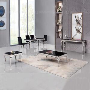 China Modern Restaurant SS Steel Furniture Glass Louis 6 Chair Dining Table Set supplier