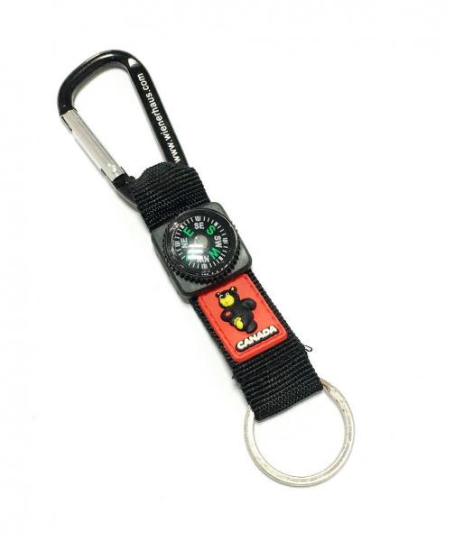 Black Durable Carabiner Key Ring With PVC Bear Compass Polyester Lanyard