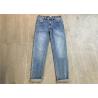 China Light Wash Straight Leg Ladies Denim Jeans With Hem Rolled Cotton Strench Denim wholesale