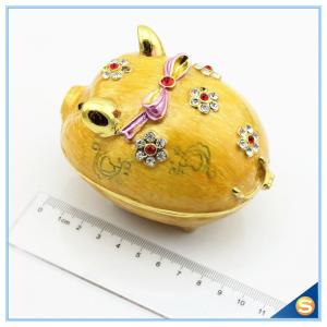 Lovely Crystal pig Shape Trinket box animal metal Trinket box with Flower Shape diamond for decoration SCJ241-1