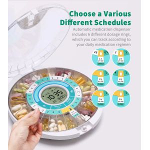 China Automatic Pill Dispenser With 28-Day Electronic Medication Organizer, 6 Dosage Templates, Easy-Read LCD Display, Sound & Light Alerts & Key For Prescriptions, Vitamins, Supplements & More wholesale