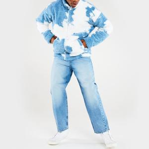 Custom Tie Dye Oversized Fleece Jacket for Men Winter Sherpa Jacket with Stand Collar