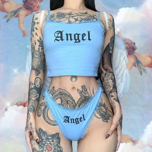 China Two Piece Sexy Girls Angel Underwear Set Black Letter Printing supplier