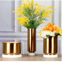 China OEM Painting Decorative Flower Vase Gold Plated Cylinder With Marble on sale
