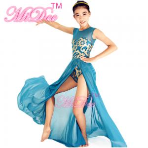 China Stretchy Mesh Sleeveless Maxi Dress Lyrical Dance Costumes For Competition supplier