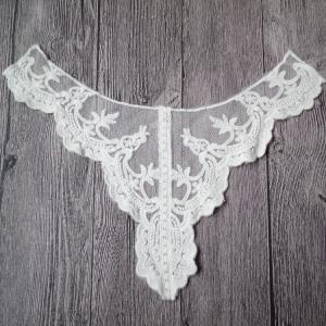 China White Embroideried Lace Bridal Neckline Applique With Cotton On Nylon Mesh supplier