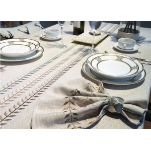 China 100% Linen Cotton Tablecloths , Country Style Leaves Vintage Embroidered Tablecloth supplier