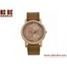 Custom logo low moq genuine leather band bamboo wood watch