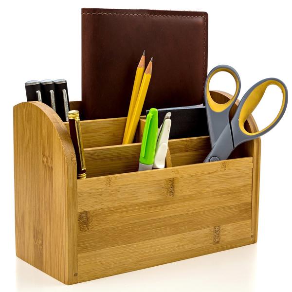Desk Organizer Caddy for Office Supplies Pen Holder & Desk Accessories Bamboo