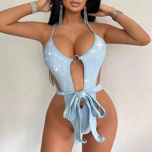 China Solid Color Ladies One Piece Swimsuit Sexy Female Lace Up Bikini Tight Backless Durable supplier