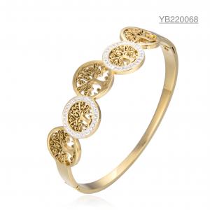 China Stainless Steel 18k Gold Plated Jewelry Enamel Tree Of Life Bangle supplier