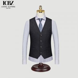 Autumn British Retro Gray Striped Suit Vest for Men's Business Casual Groom Wedding