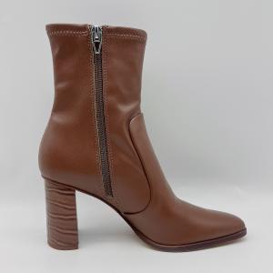 Round Head Womens Leather Dress Boots Brown With YKK Metal Toe Zipper