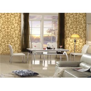Embossed PVC Vinyl Wallpaper Yellow Damask Pattern Wallpaper For Dining Room