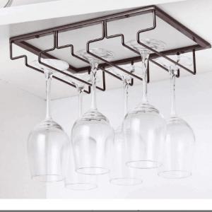 Kitchen Wine Glass Rack Under Cabinet Stemware Holder Metal Hanging Organizer for Bar