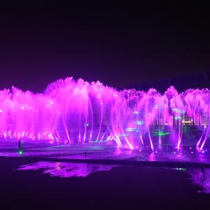 Large Lake Water Floating Fountain With Dancing Speakers Colorful Water Lamps