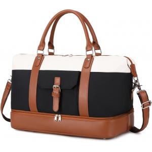 China Cavas Weekender Carry on Duffel Travel Bag with Leather Shoes Compartment for Men supplier