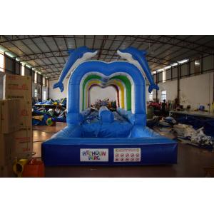 Durable Commercial Inflatable Water Slides , Cute Dolphins Cartoon Long Water Slip N Slide