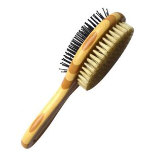 China Vent Design Pet Grooming Comb , Dog Shedding Brush Solid Wood Handle supplier