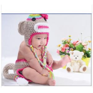 China Wholesale - handmade cotton animal monkey baby hat cap Photography Prop Animal Costume set supplier