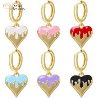 China Women 14k Gold Plated Drop Earrings , Colorful Enamel Heart Pendant Hoop Earrings on sale