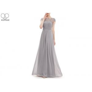 Gray Wedding Bridesmaid Dresses Short Sleeve Floor Length Lace And Pleating