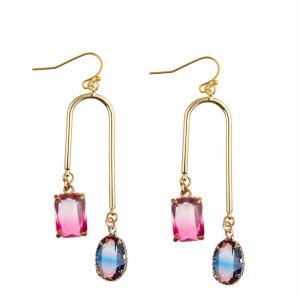 Multi Color Crystal Dangle Earrings Oval Zircon Hook Drop Earrings