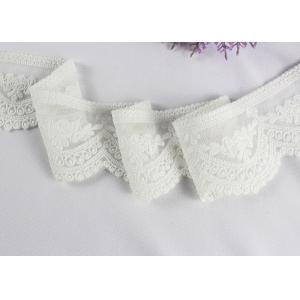 Ivory Cotton Vintage Embroidered Lace Trim , Wedding Dress Scalloped Lace Ribbon