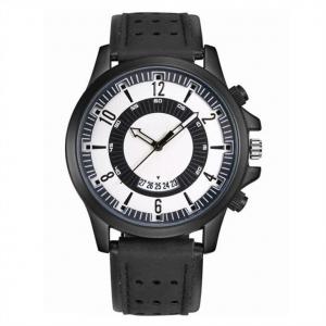 Quartz Movement Large Dial Mens Wrist Watches Black Casual Watches Leather Straps 23cm