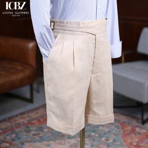 Breathable Men's Linen Shorts High Waist Loose Curled Casual Summer Quarter Pants Trousers