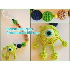 personalized pacifier clip,natural wooden beads dummy clip,pacifier holder,soother clip with amigurumi MaikVazovski