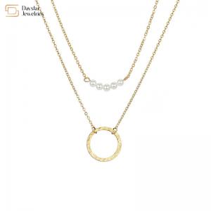 Stainless Steel Simple Layered Necklace Circle Pearl Pendant Clavicle Chain Choker