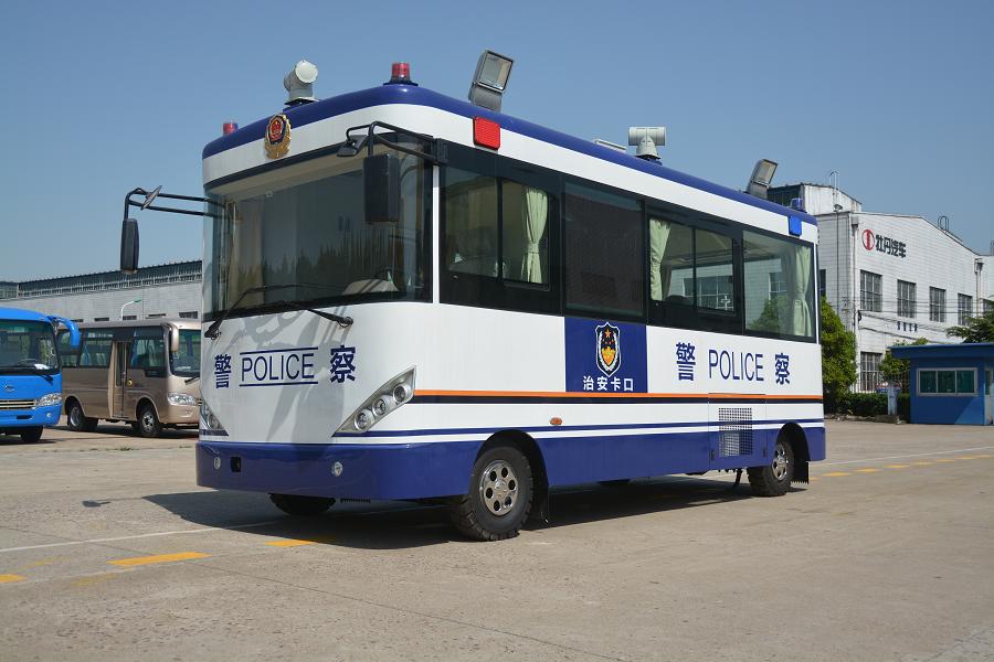 white blue traveling security police officer patroll