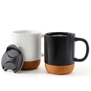 China Matte black white ceramics travel mugs cork bottom customizable porcelain ceramic coffee mugs with lid and handle supplier