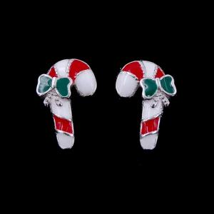 China Christmas Model Silver Jewelry Earrings Candy Cane Walking Stick Decoration supplier