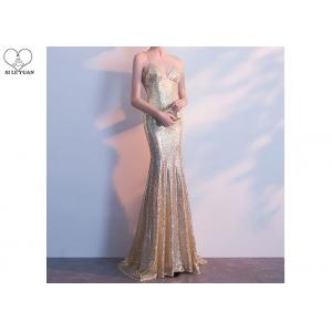 Sparkly Gold Sequin Mermaid Dress / Sexy Sling Backless Ball Gown Long Train