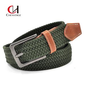Fashion Woven Elastic Belt Pin Buckle Zinc Alloy Green Color
