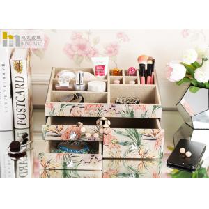 Bedroom Desk Storage Box Organizer , Glass & MDF Makeup Organiser Box
