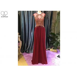 Maroon A Line Lace Prom Dress Sleeveless Top Lace Heavy Beading Sweep Train