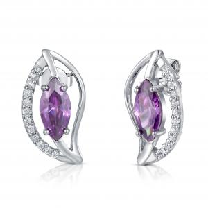China Leaf Shaped Earring Purple diamondearrings AAA+ 925 Sterling Silver Gemstone Earrings for women supplier