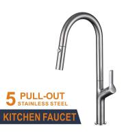 China Pull Down Stainless Steel Kitchen Faucet Brushed Spray Hot Cold on sale