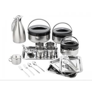 19pcs Kitchen appliances nonstick food warmer lunch box container coffee pot & mug stainless steel carafe cutlery set