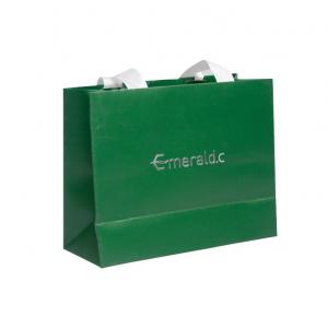 China Custom Printed Green Paper Euro Tote Bags With Silver Foil Stamping Logo For Apparel supplier