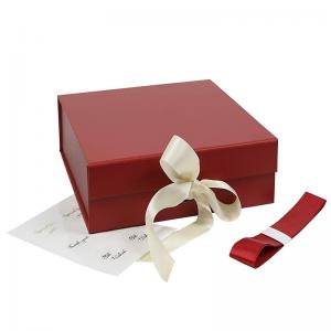 China Luxury Red Foldable Gift Boxes With Ribbon , Flip Top Boxes With Magnetic Closure supplier