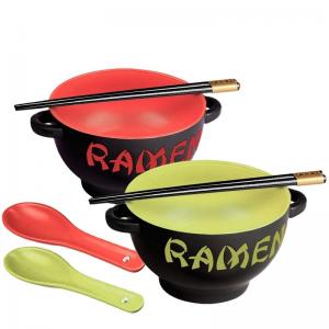 Custom Printed Ceramic Ramen Bowl Set For Soup Noodle Round Shape