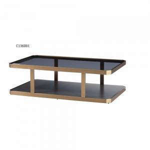 China Stainless Steel Metal Leg Living Room Black Tempered Glass Coffee Table  ZZ-ZC136001 supplier