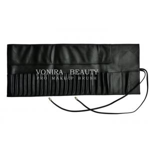 Portable 26 Pockets Travel Makeup Brush Rolling Case Pouch Holder Cosmetic Bag Black Leather