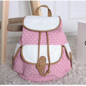 2016 new winter female European and American fashion jacquard material dot pattern lace embroidered backpack canvas bag